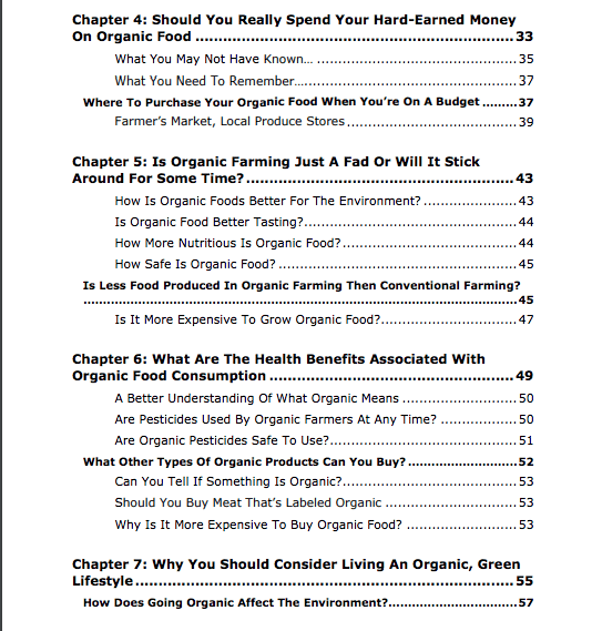 Organic Living PLR Review Table of Contents Part 2 of 3