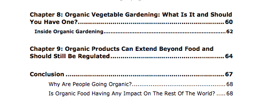 Organic Living PLR Review Table of Contents Part 3 of 3